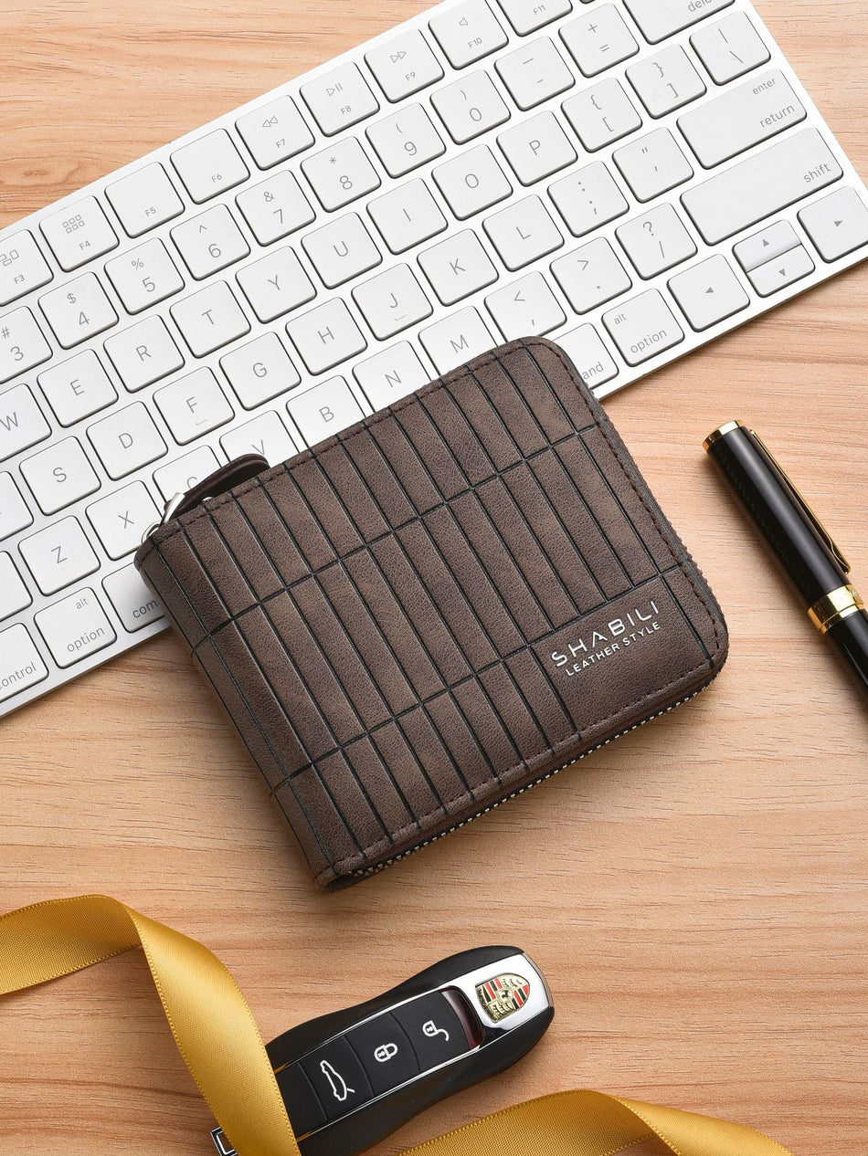 Men's Retro PU Zip Wallet Large Capacity Business Card Holder