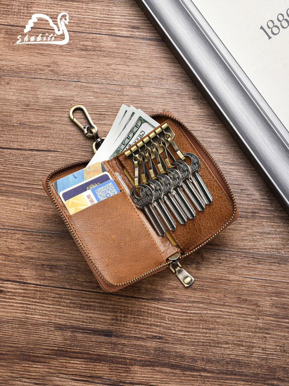 Genuine Leather Key Case with Multi-Card Slots Car Key Wallet