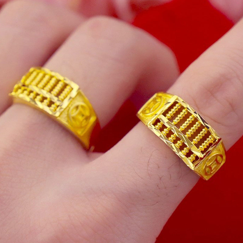 Gold-Plated Open Abacus Ring for Men, Adjustable Statement Band