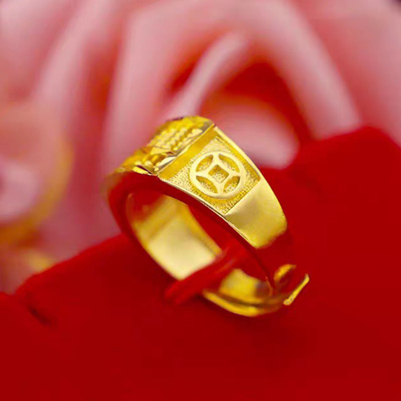 Gold-Plated Open Abacus Ring for Men, Adjustable Statement Band