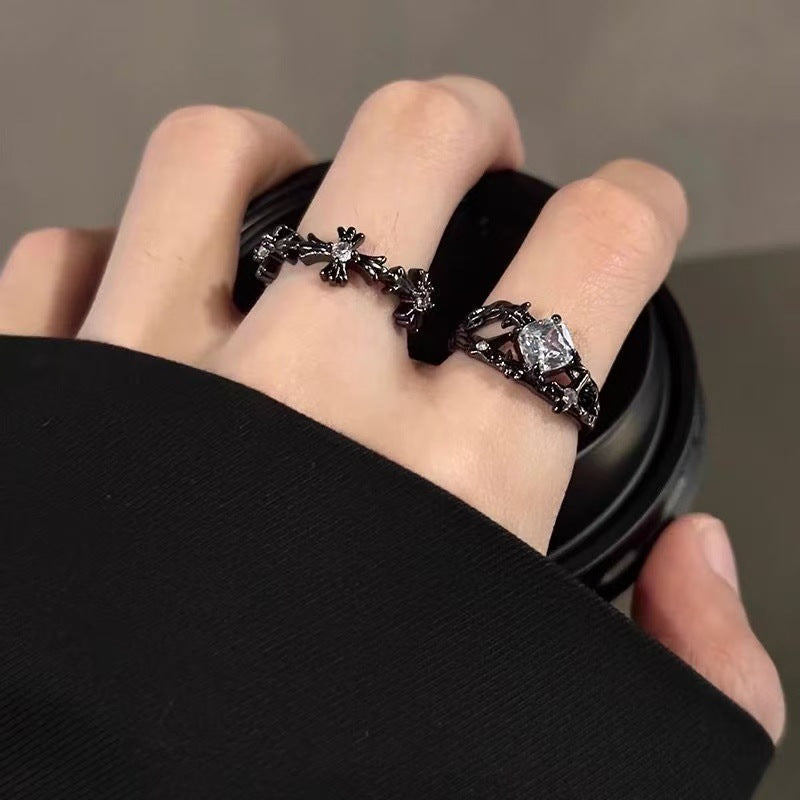 Unisex Dark Star Moon Open Ring, Minimalist Couple Band