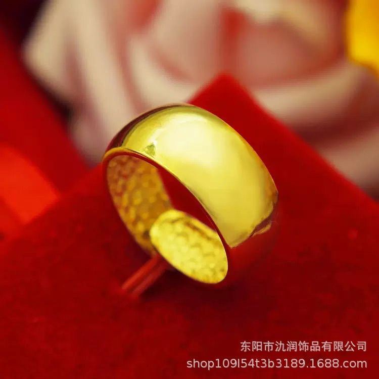 Gold-Tone Men's Wide Band Ring with Engraved Auspicious Design