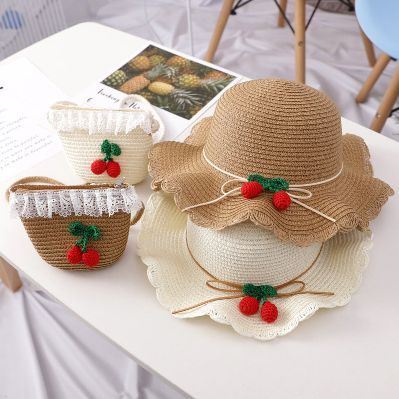 Baby Girls Straw Sun Hat with Matching Bag