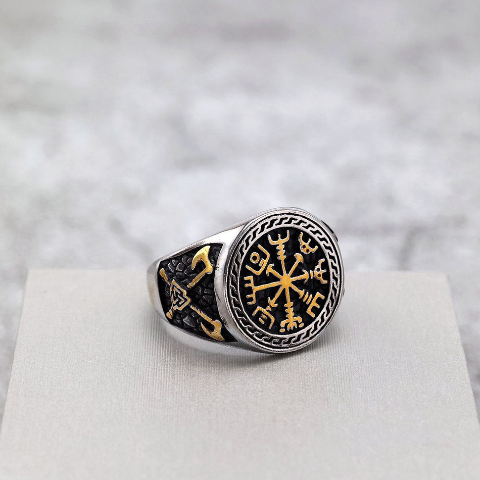 Nordic Viking Compass Stainless Steel Men's Statement Ring