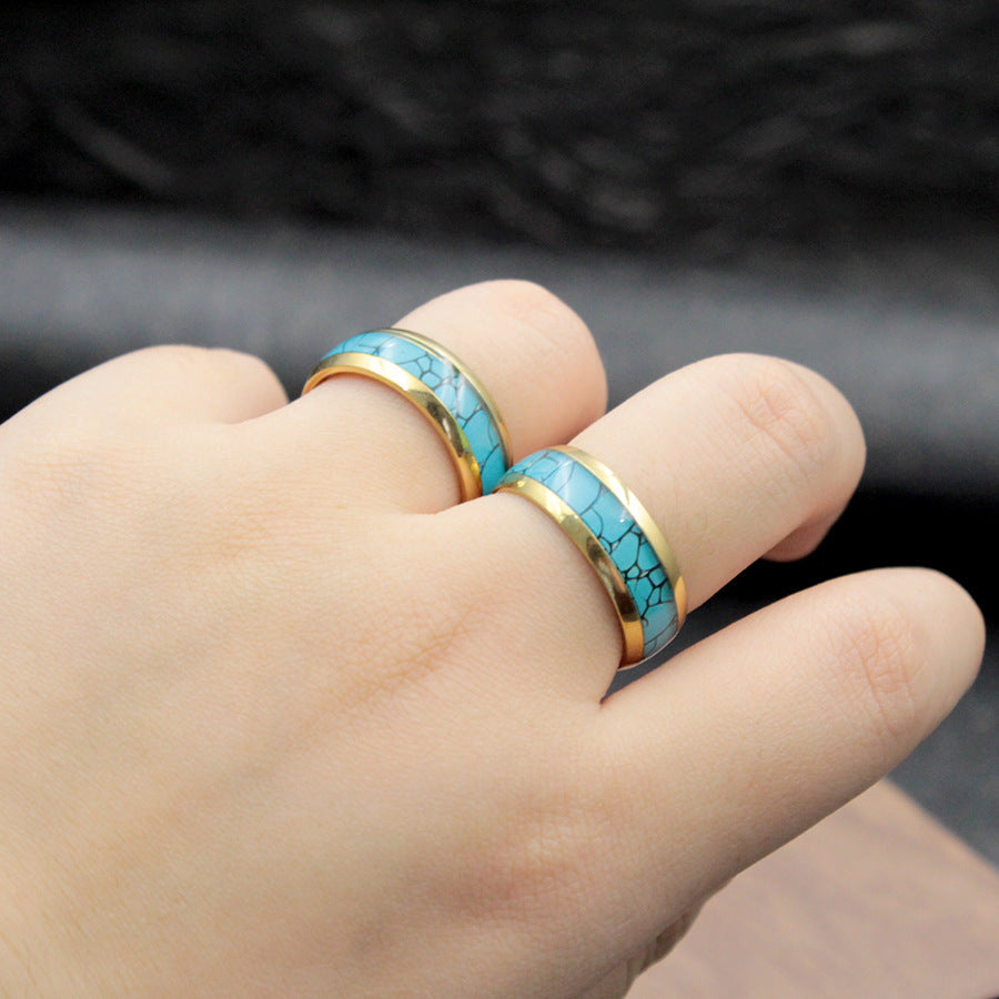 Turquoise Pattern Titanium Steel Statement Ring for Index Finger