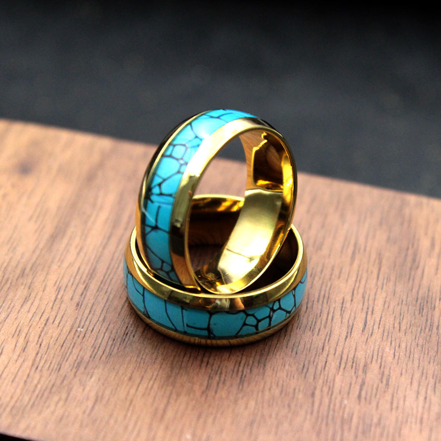 Turquoise Pattern Titanium Steel Statement Ring for Index Finger