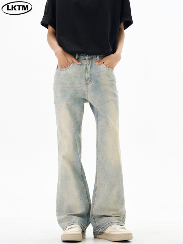 Men's Vintage Washed Flared Jeans Slim Fit Casual Long Pants