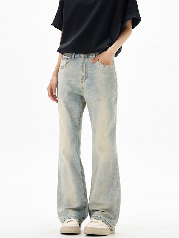 Men's Vintage Washed Flared Jeans Slim Fit Casual Long Pants