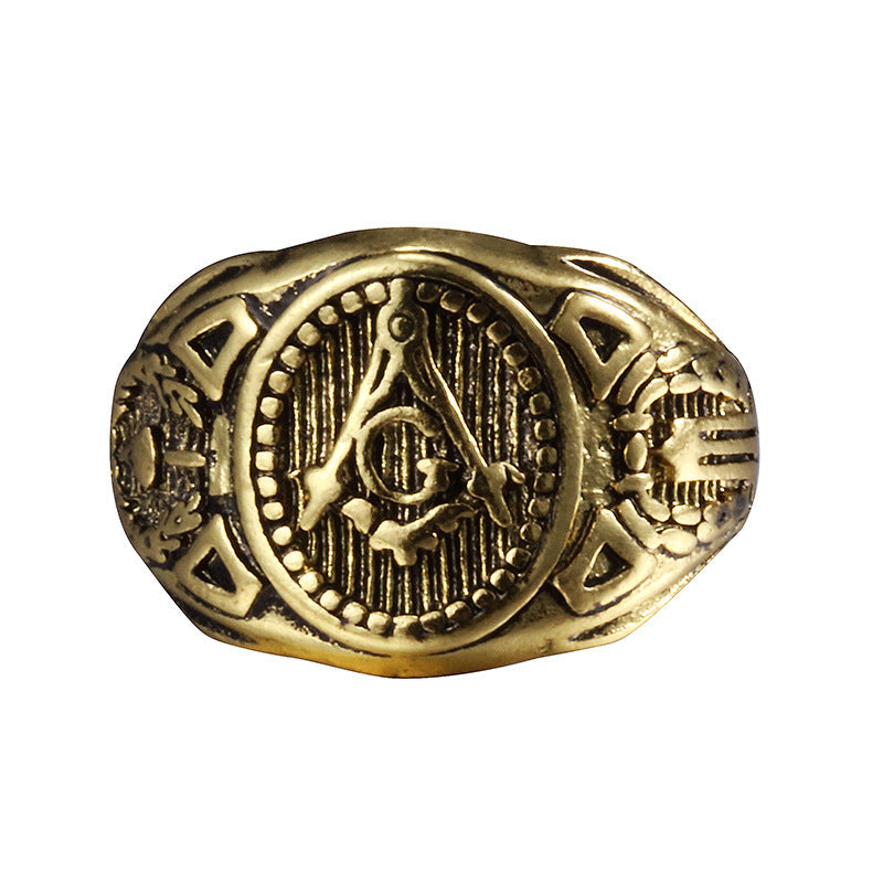 Vintage Masonic-Inspired Men's Statement Ring, Retro Fashion Band