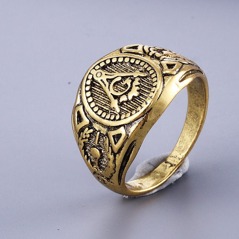 Vintage Masonic-Inspired Men's Statement Ring, Retro Fashion Band