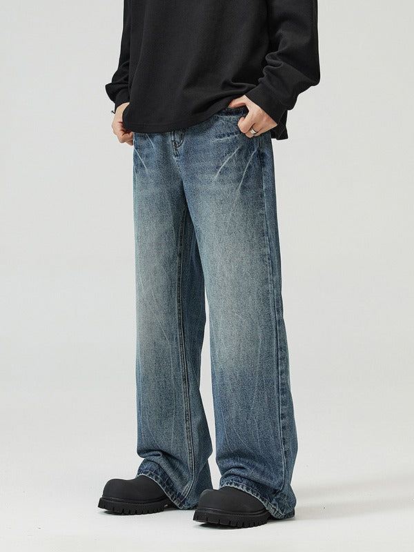 Lktm Men's Lightning Crack Pattern Blue Flare Jeans Pants