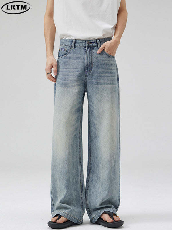 LKTM Men's Washed Blue White Gradient Straight Leg Jeans