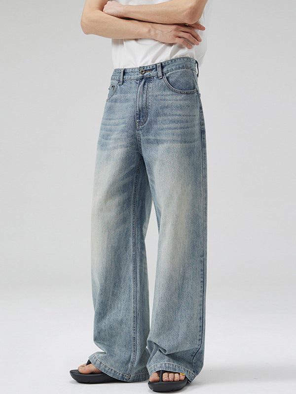 LKTM Men's Washed Blue White Gradient Straight Leg Jeans