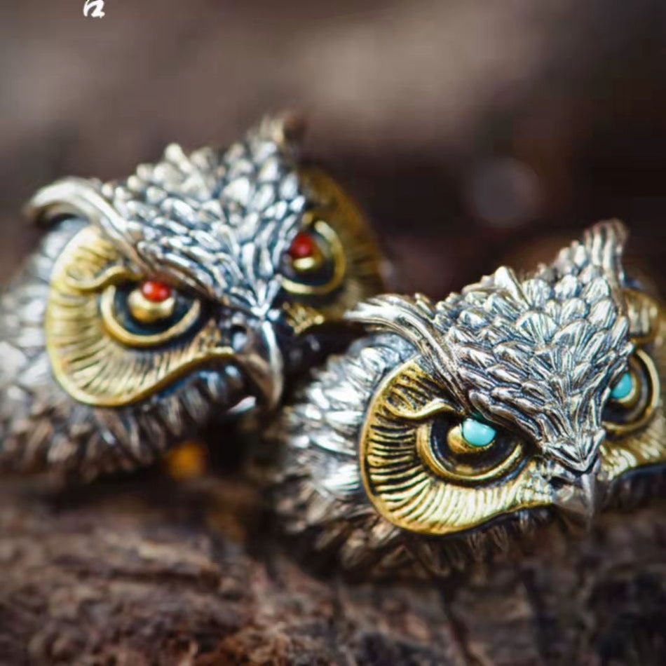 Vintage Eagle Head Open Ring, Adjustable Retro Statement Band
