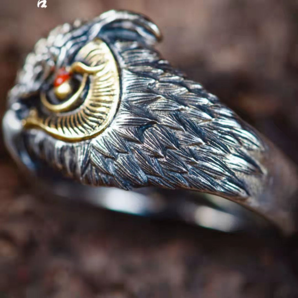 Vintage Eagle Head Open Ring, Adjustable Retro Statement Band