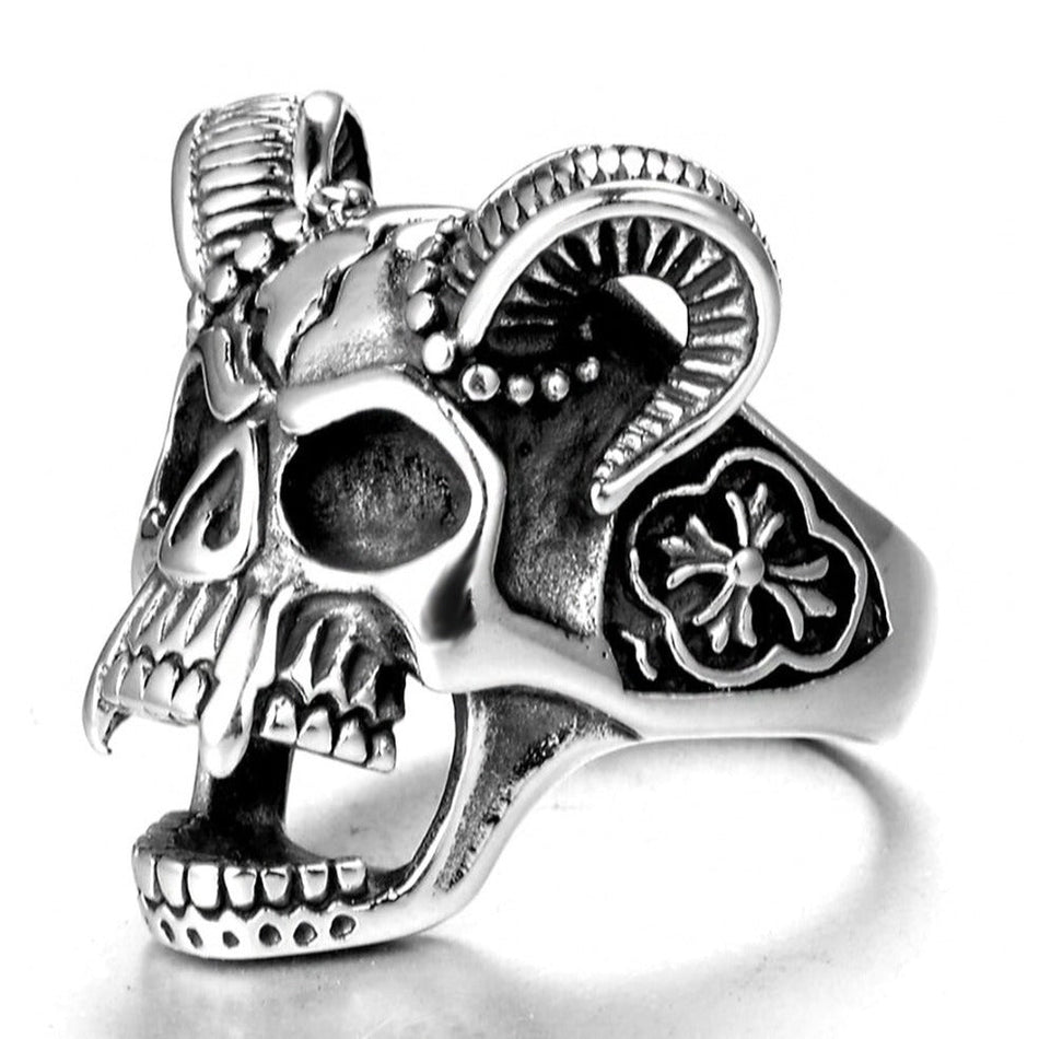 Gothic Skull Goat Head Men's Ring, Vintage Punk Statement Jewelry