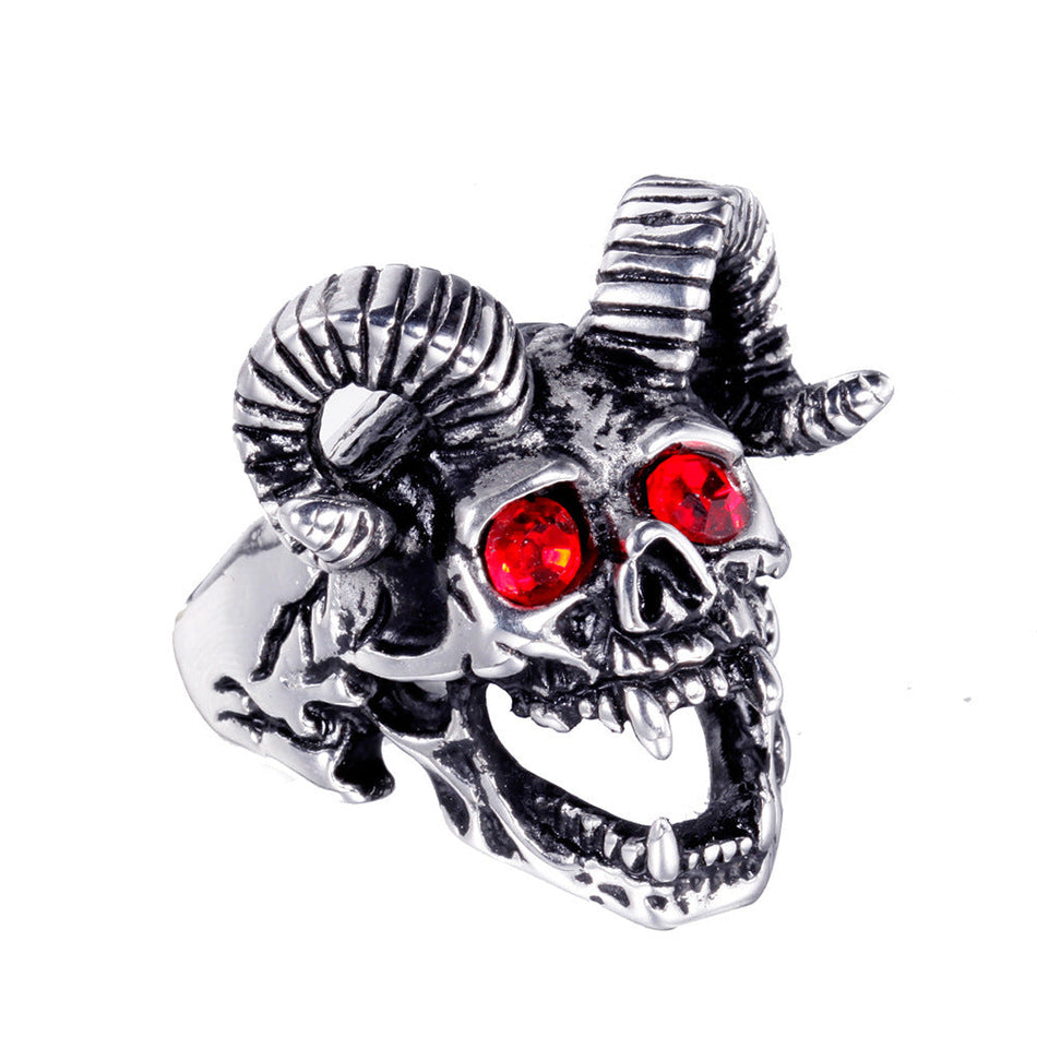 Gothic Skull Goat Head Men's Ring, Vintage Punk Statement Jewelry