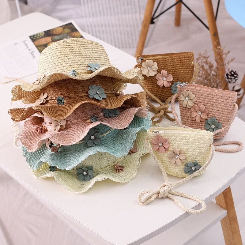 Girls Straw Sun Hat & Matching Bag Set