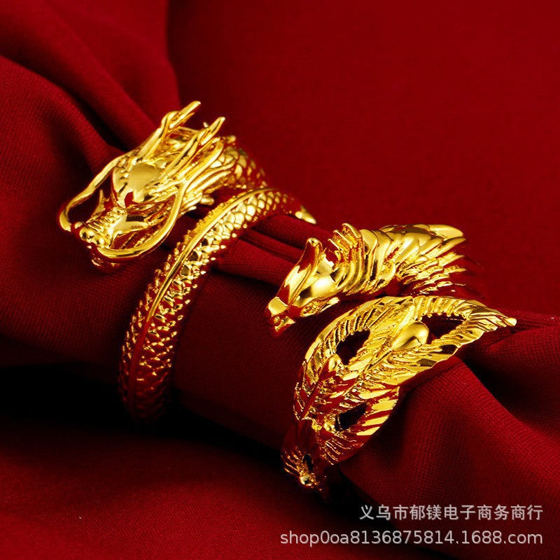 Dragon & Phoenix Adjustable Couple Rings, Gold-Tone Statement