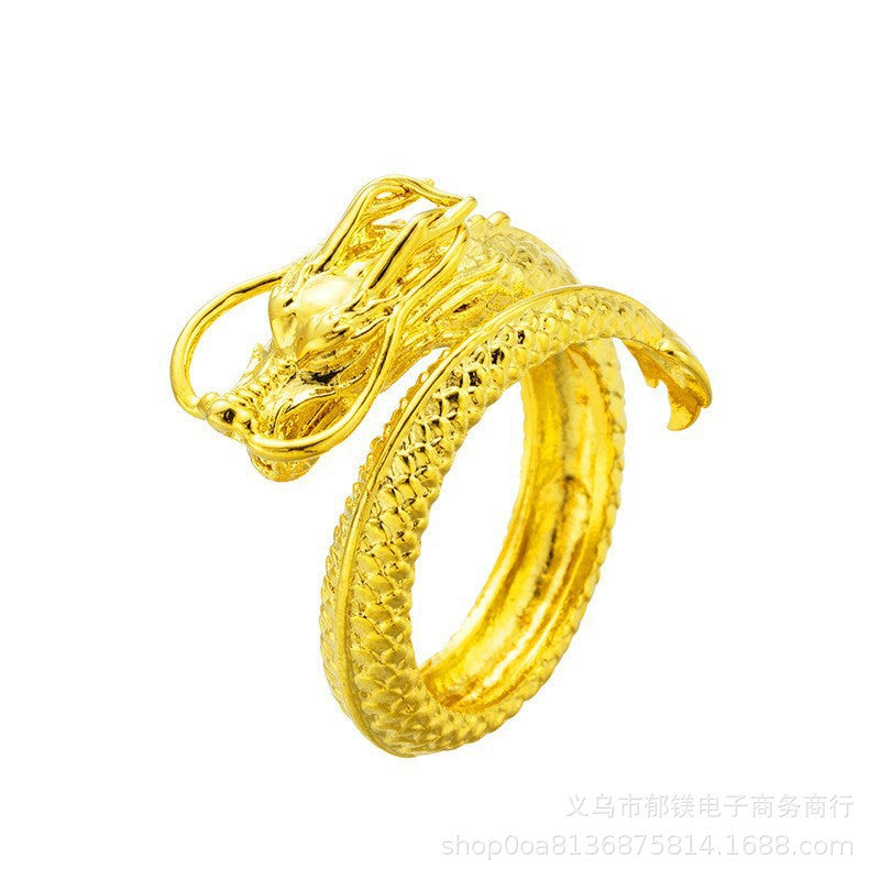Dragon & Phoenix Adjustable Couple Rings, Gold-Tone Statement