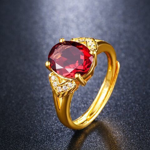 Gold-Tone Adjustable Garnet-Inspired Ring for Unisex