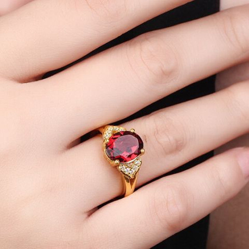 Gold-Tone Adjustable Garnet-Inspired Ring for Unisex