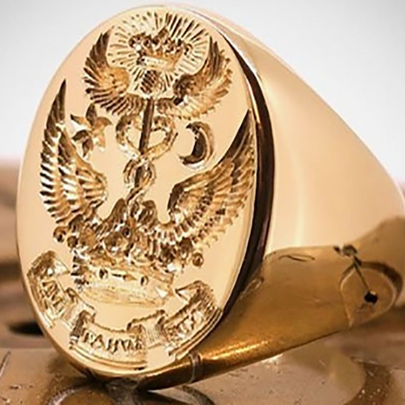 Gold-Tone Double-Headed Eagle Men's Statement Ring