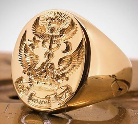 Gold-Tone Double-Headed Eagle Men's Statement Ring
