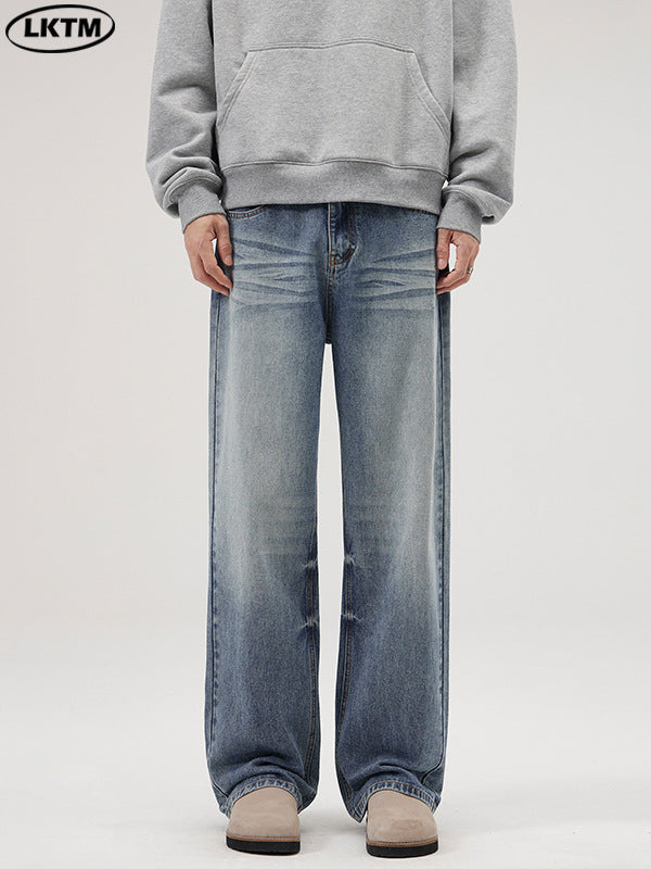 LKTM Vintage Washed Wide Leg Blue Jeans Loose Straight Pants