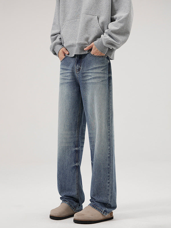 LKTM Vintage Washed Wide Leg Blue Jeans Loose Straight Pants