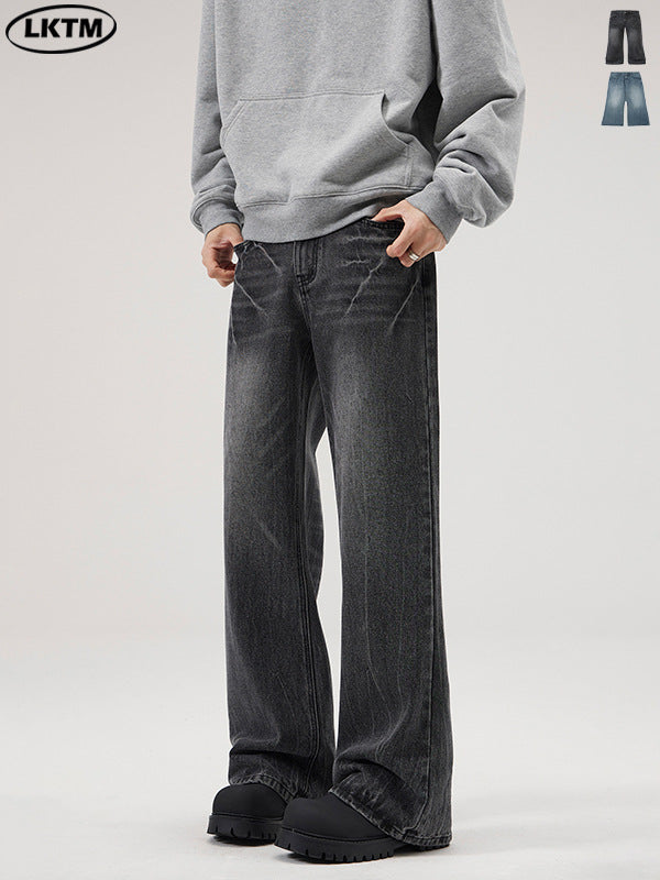 LKTM Men's Lightning Crack Washed Jeans Retro Flare Pants