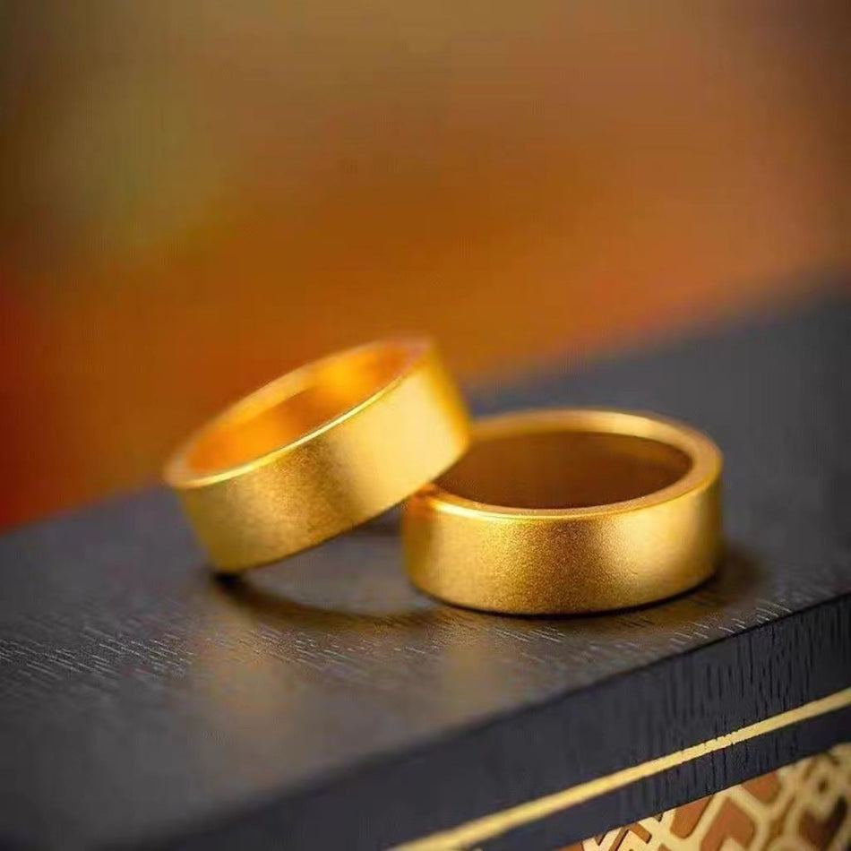 Matte Gold-Tone Couple Ring, Classic Minimalist Flat Band
