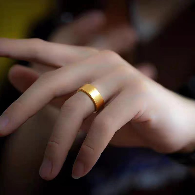 Matte Gold-Tone Couple Ring, Classic Minimalist Flat Band