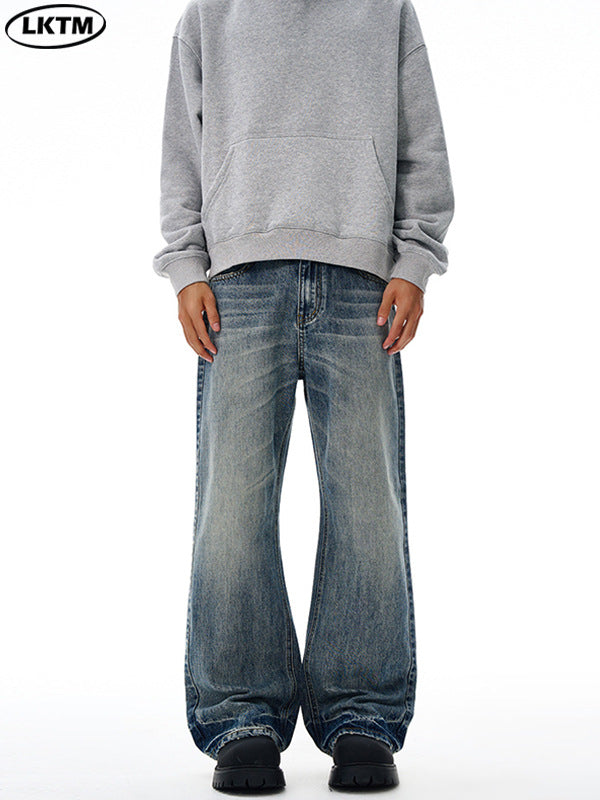 Lktm Men's Washed Whiskered Flare Jeans Slim Long Pants