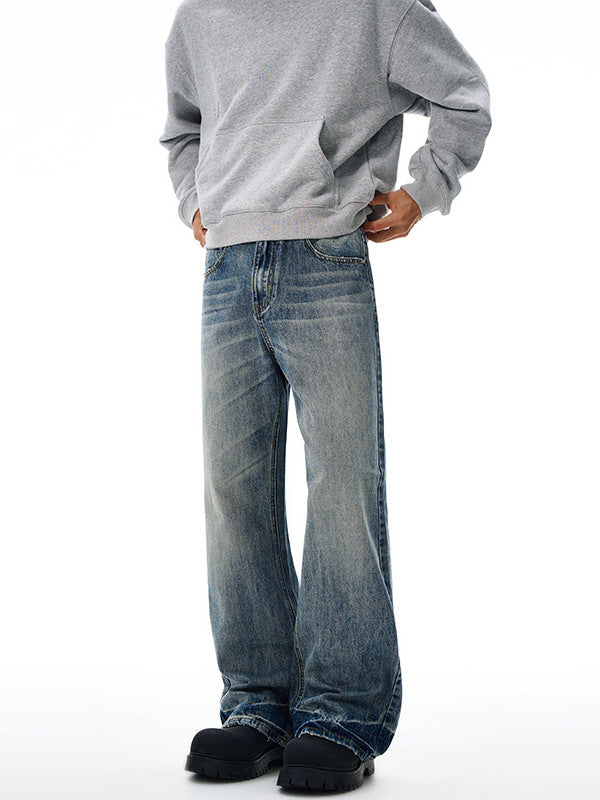 Lktm Men's Washed Whiskered Flare Jeans Slim Long Pants