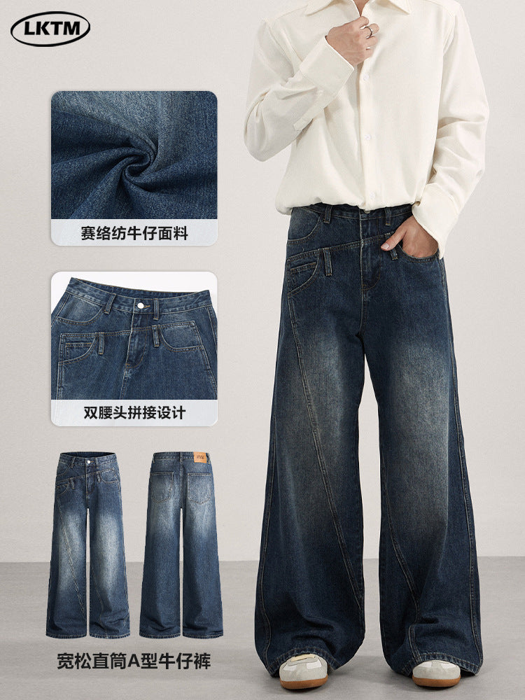 LKTM Men's Deconstructed Split A-Line Jeans Slim Pants