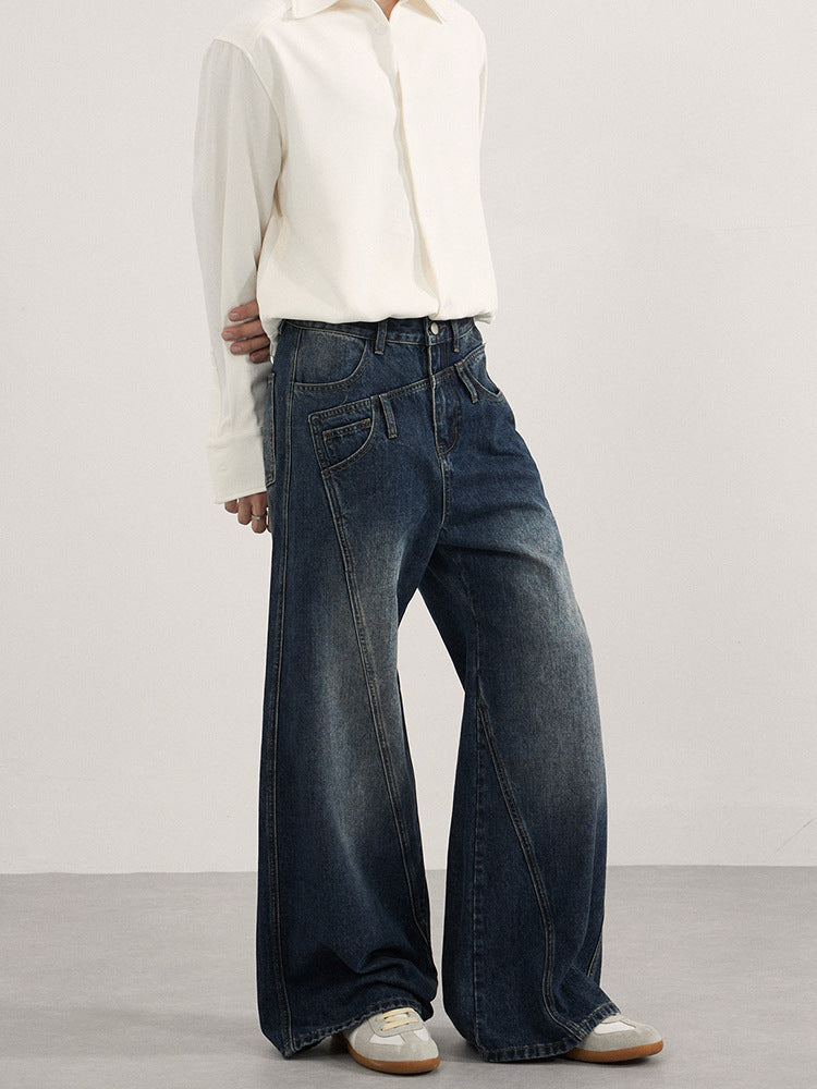 LKTM Men's Deconstructed Split A-Line Jeans Slim Pants