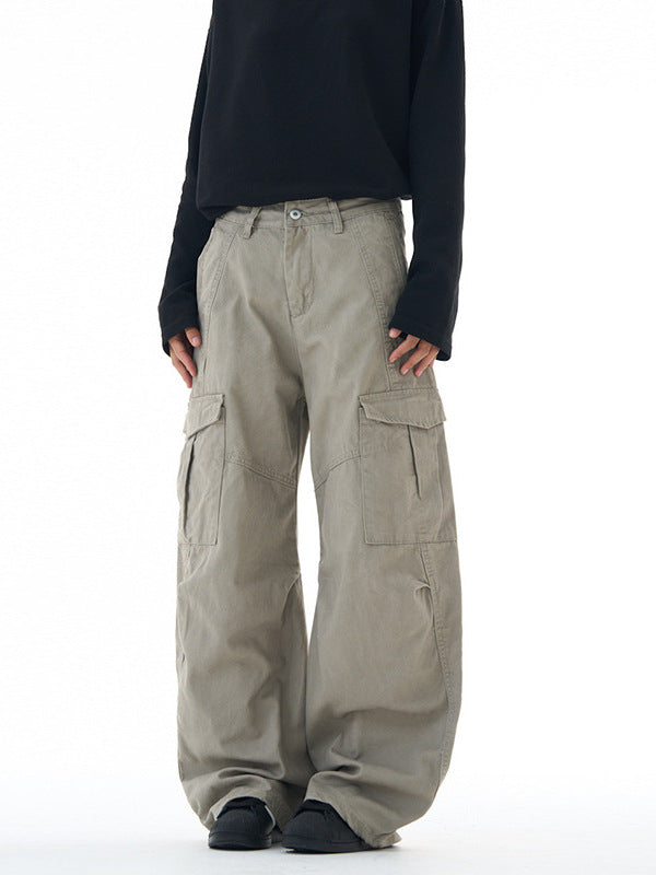Lktm Men's Retro Deconstructed Wide Leg Work Cargo Pants