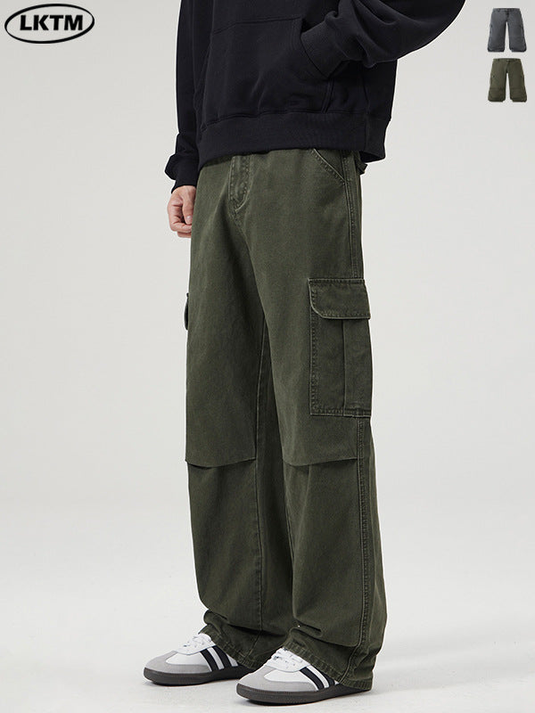 LKTM Men's Vintage Washed Cotton Workwear Cargo Pants