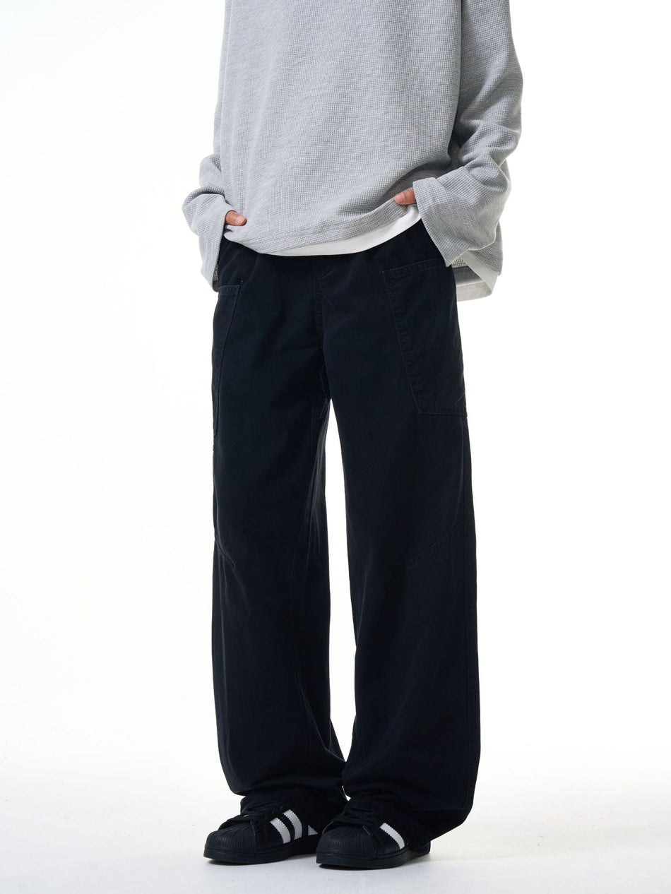 LKTM Grey Overalls Loose Straight Multi-Pocket Pants