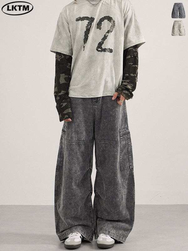 Lktm Men's Washed Cotton Baggy Cargo Paratrooper Pants