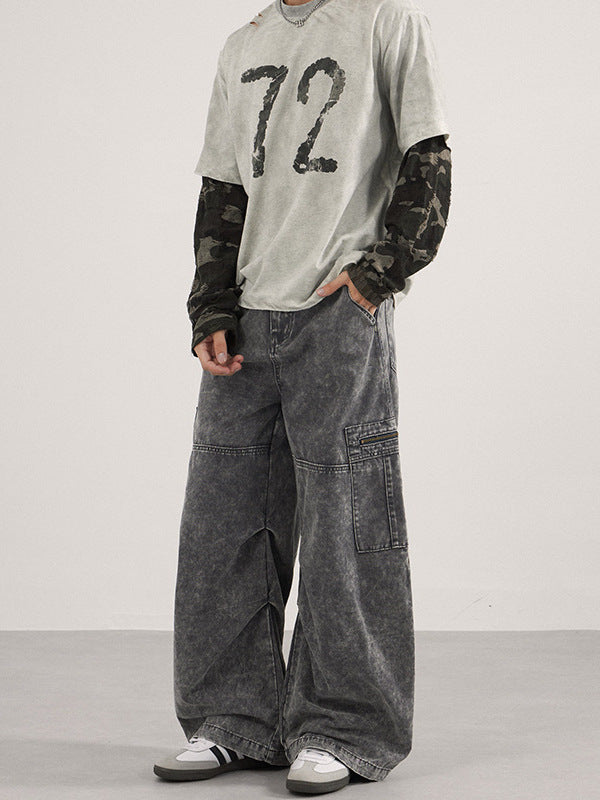 Lktm Men's Washed Cotton Baggy Cargo Paratrooper Pants