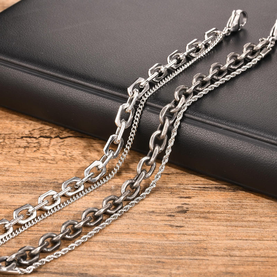 Double-Layer Stainless Steel Chain Bracelet for Men