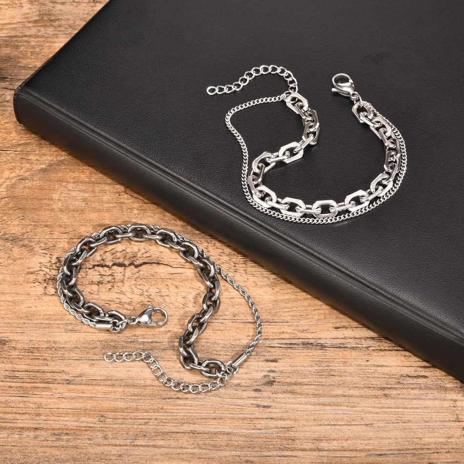 Double-Layer Stainless Steel Chain Bracelet for Men