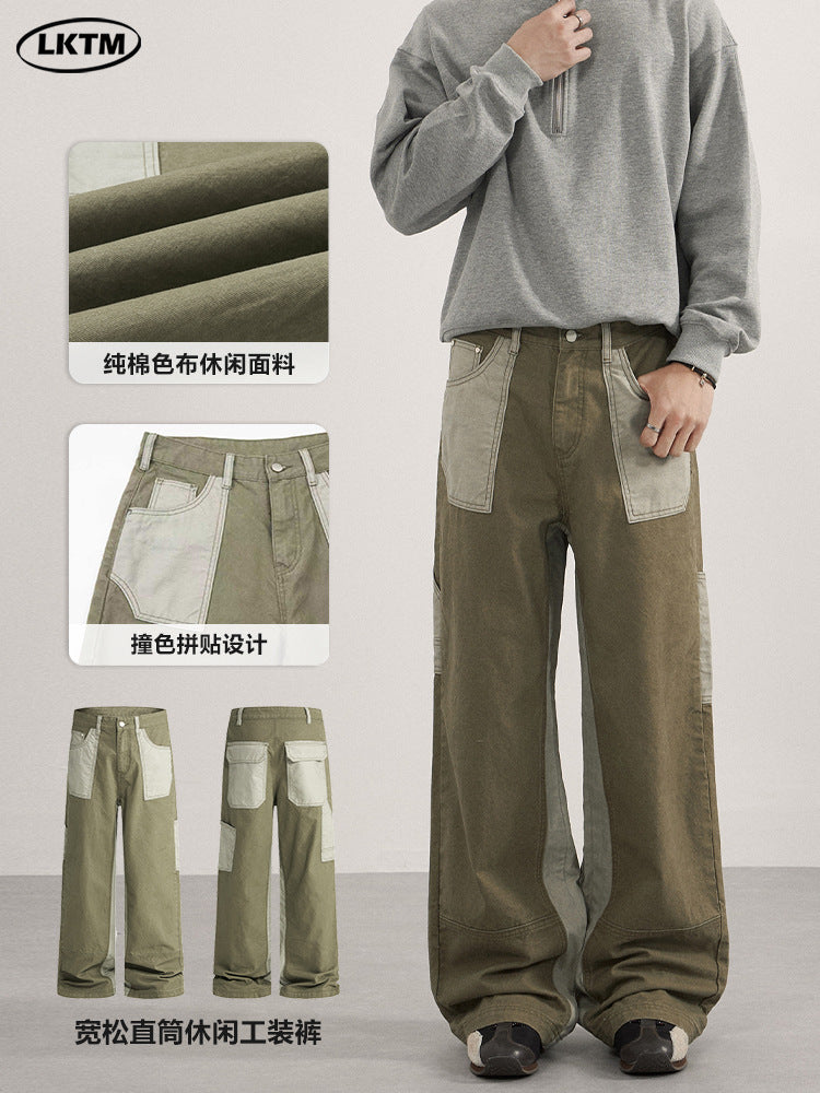 Lktm Men's Washed Retro Contrast Stitch Cargo Pants