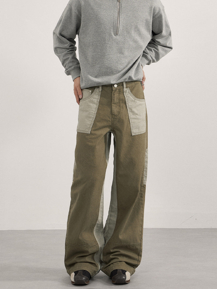 Lktm Men's Washed Retro Contrast Stitch Cargo Pants