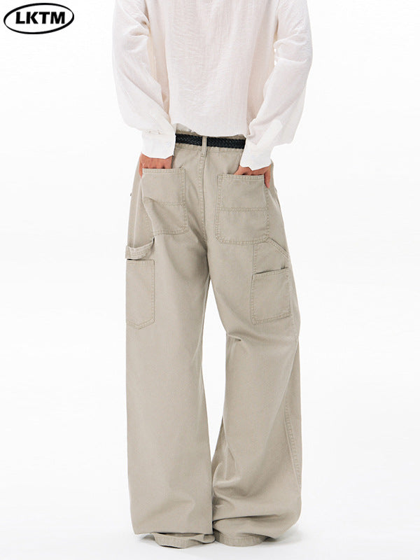 Lktm Men's Retro Distressed Canvas Cotton Overalls Pants
