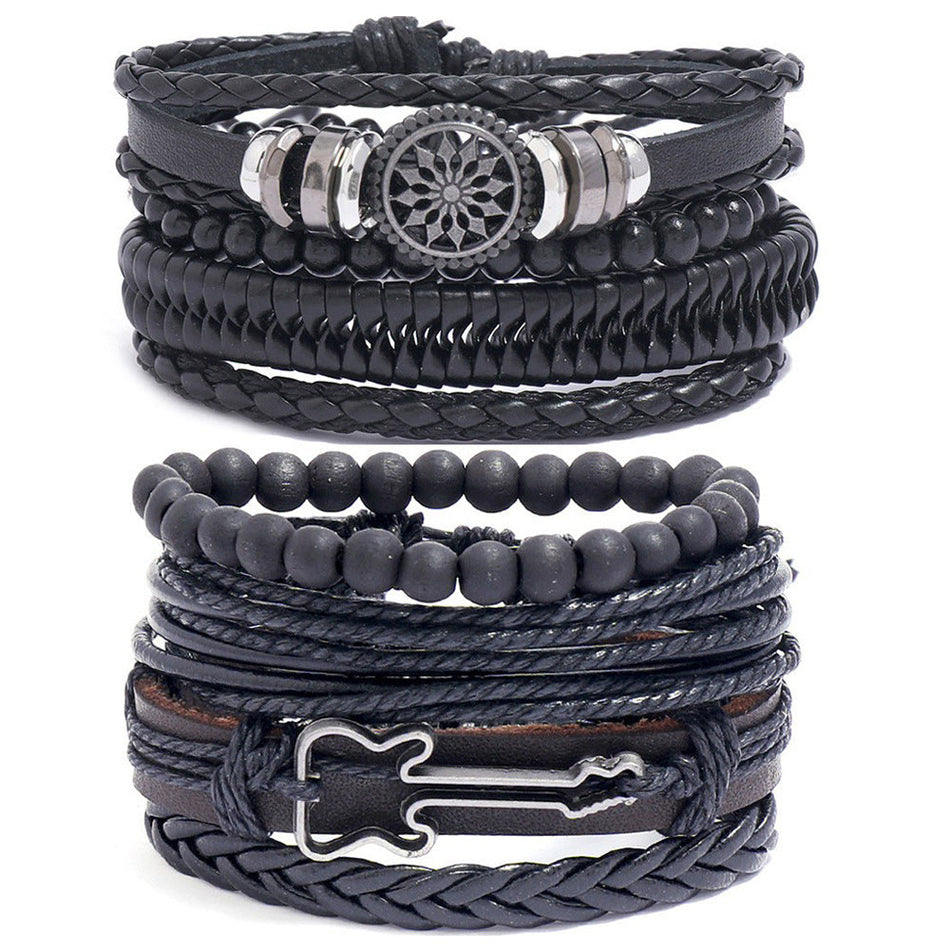 Guitar-Inspired Multi-Layer Leather Bracelet Set for Men