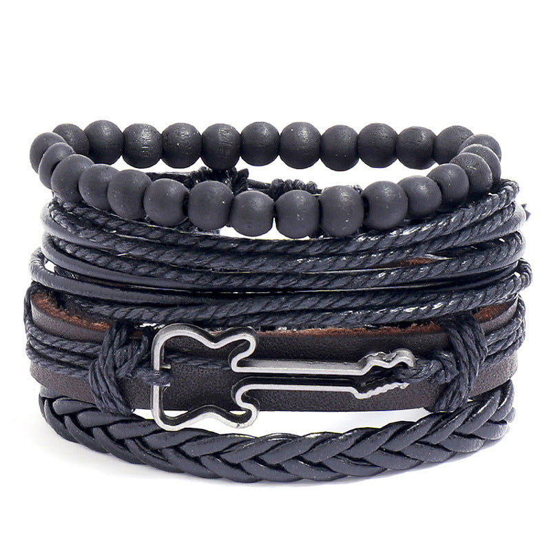 Guitar-Inspired Multi-Layer Leather Bracelet Set for Men