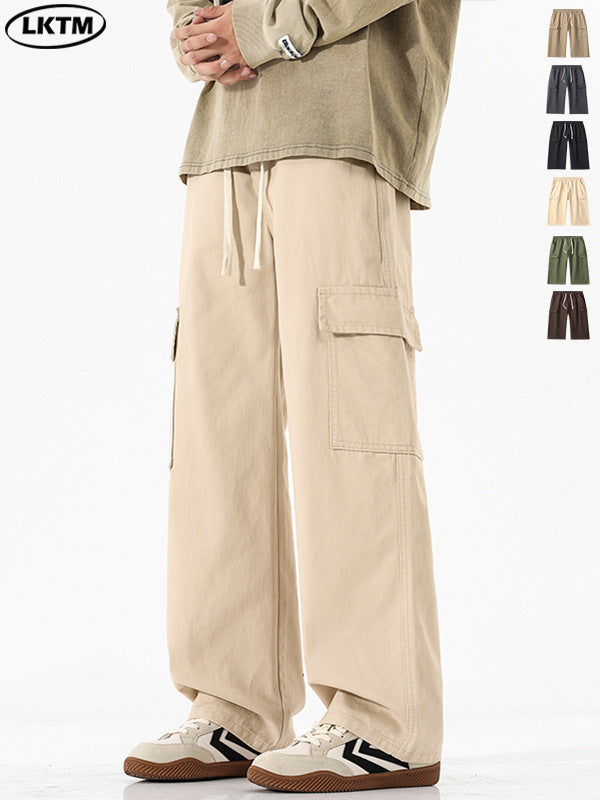 LKTM Men's Retro Multi-Pocket Loose Wide Leg Overalls Pants